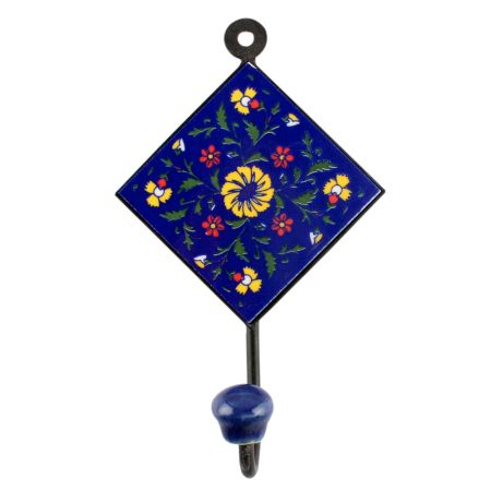 Navy Blue Wheel Flower Ceramic Tile Hook